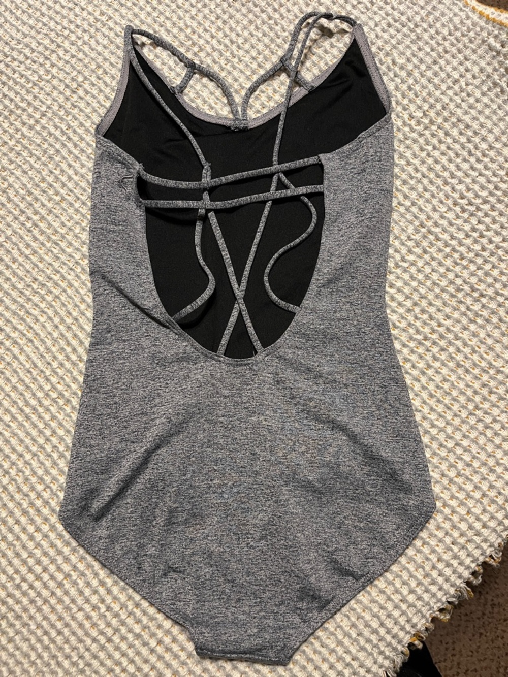 Capezio Grey Stretch Bodysuit with Strappy Back